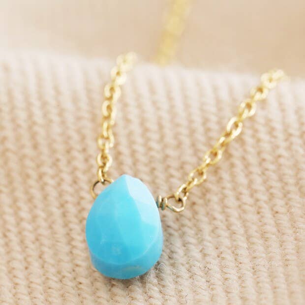 Semi-Precious Turquoise Stone Teardrop Pendant Necklace for wholesale by Lisa Angel