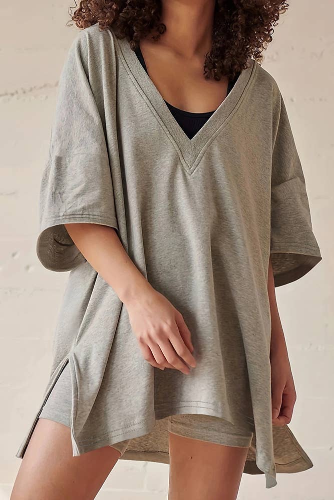 UNISHE - Wholesale Lounge Set - Women's - Summer V Neck Plain Two Pieces Short Set ASJP0904