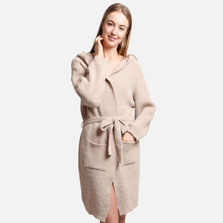 Fashion City - Wholesale Robe - Women's - Solid Color Soft Hooded Robe w Pocket