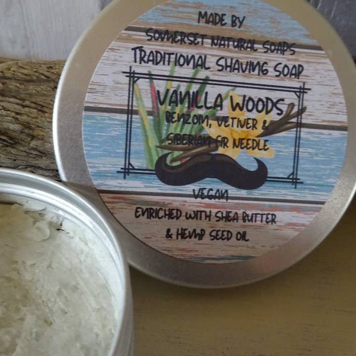 Traditional Shaving Soap Vanilla Woods for wholesale by somerset natural soaps