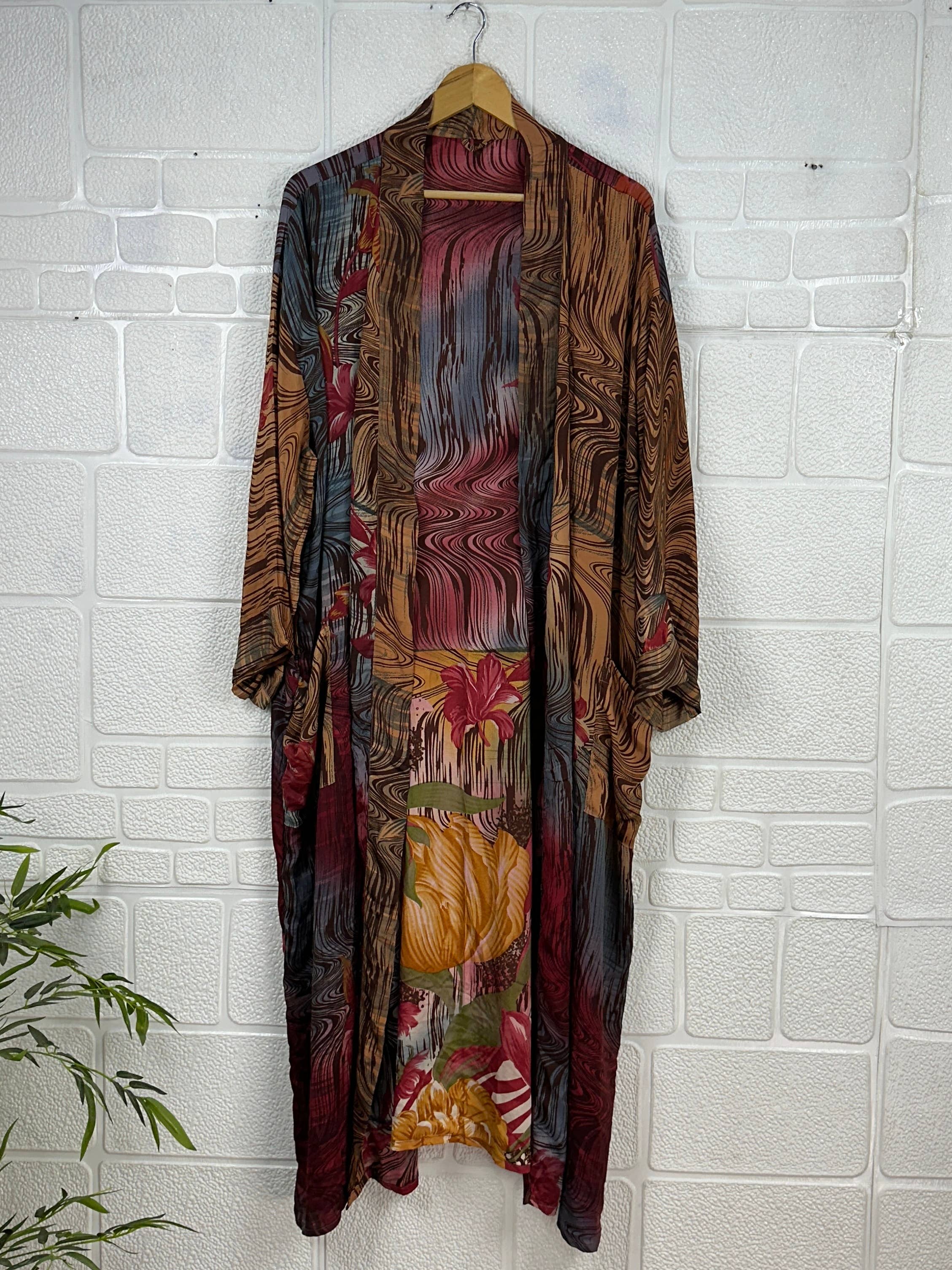 The Eastern Loom - Wholesale Robe - Women's - Recycle Silk Sari Kimono Robe Flowy Loungewear Beach Coverup1