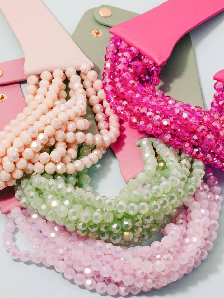 Faux Leather And Faceted Beads Statement Necklace for wholesale by anbfashion