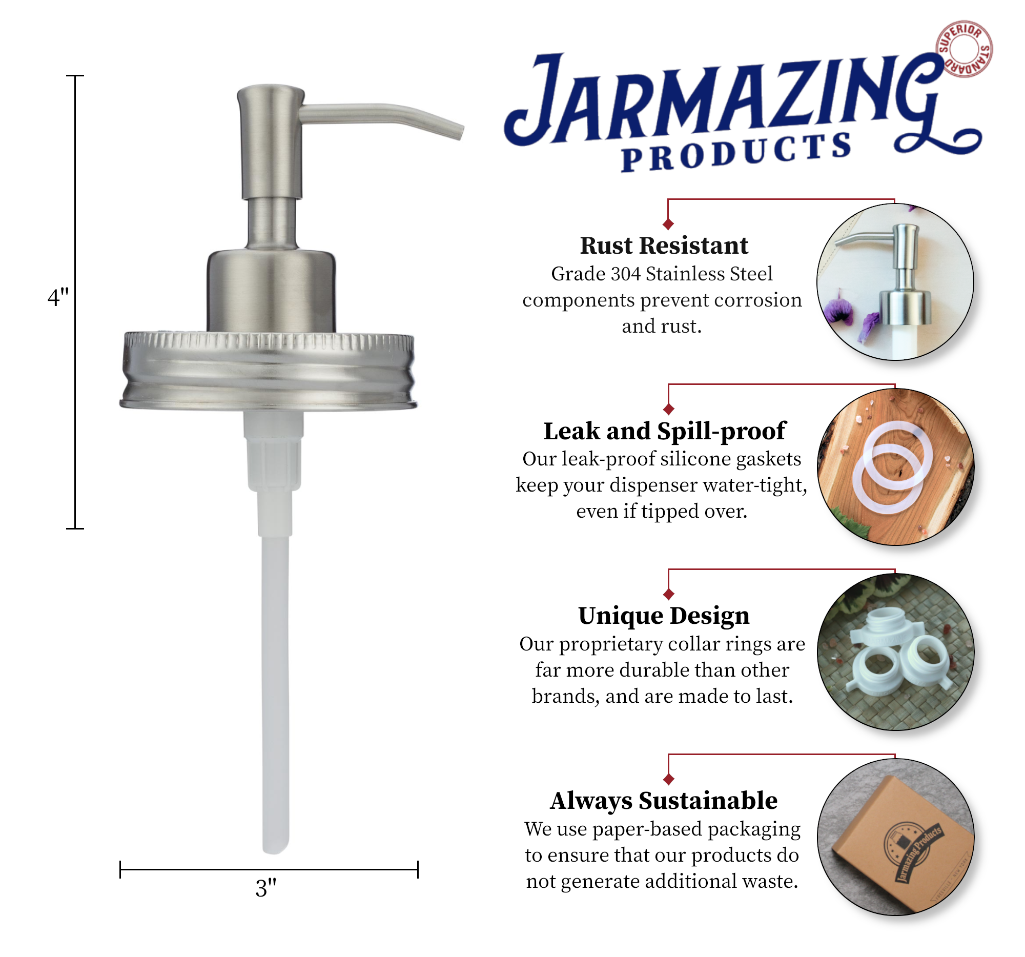 Jarmazing Products - Wholesale Soap Dispenser - Mason Jar Soap Dispenser Lid - Stainless Steel1