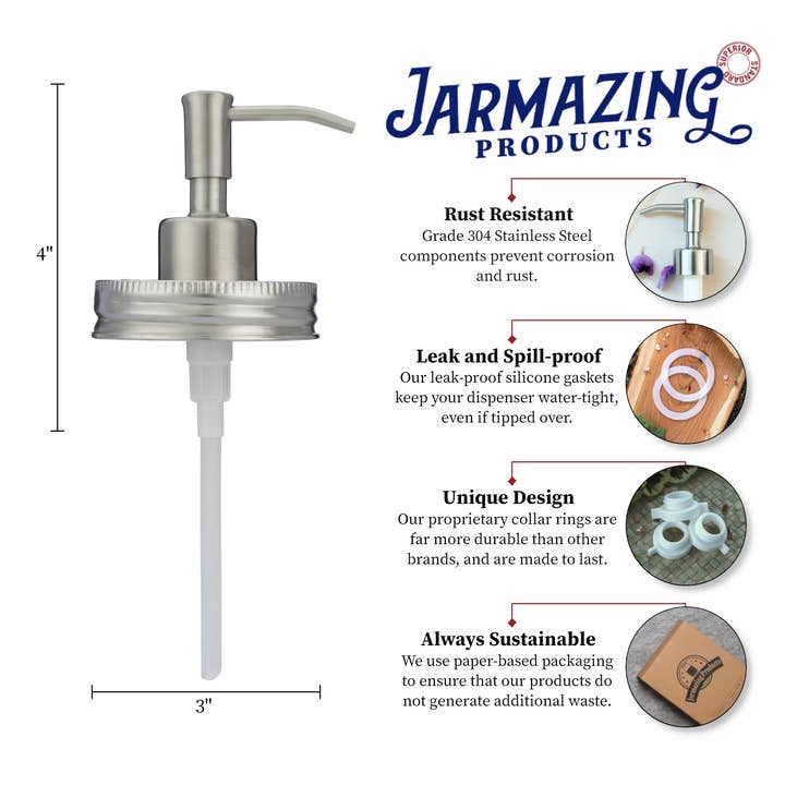 Jarmazing Products - Wholesale Soap dispenser - Mason Jar Soap Dispenser Lid - Stainless Steel1