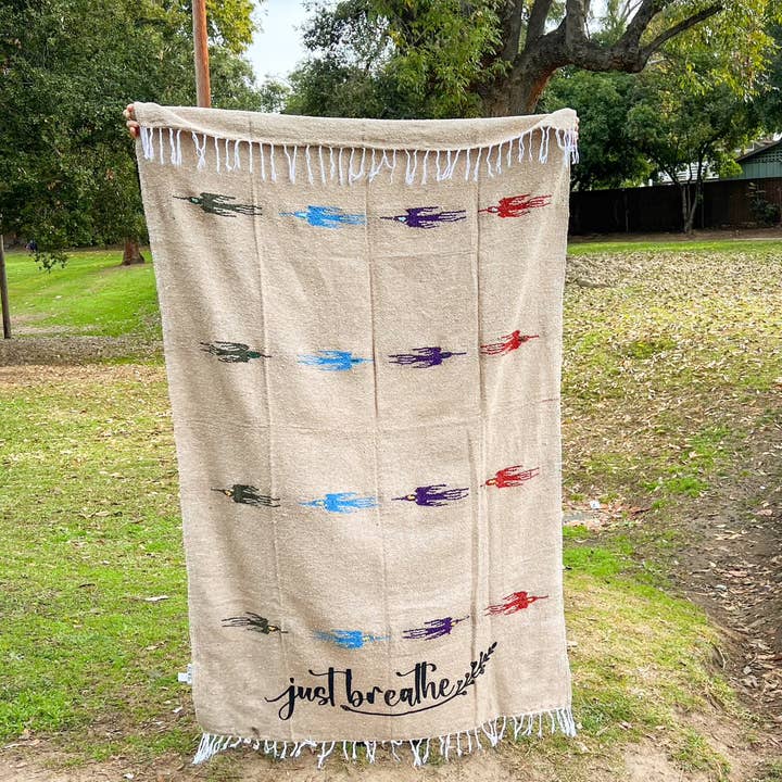 Lil Be - Wholesale Throw Blanket - Mexican Blanket "Just Breathe" - Taupe