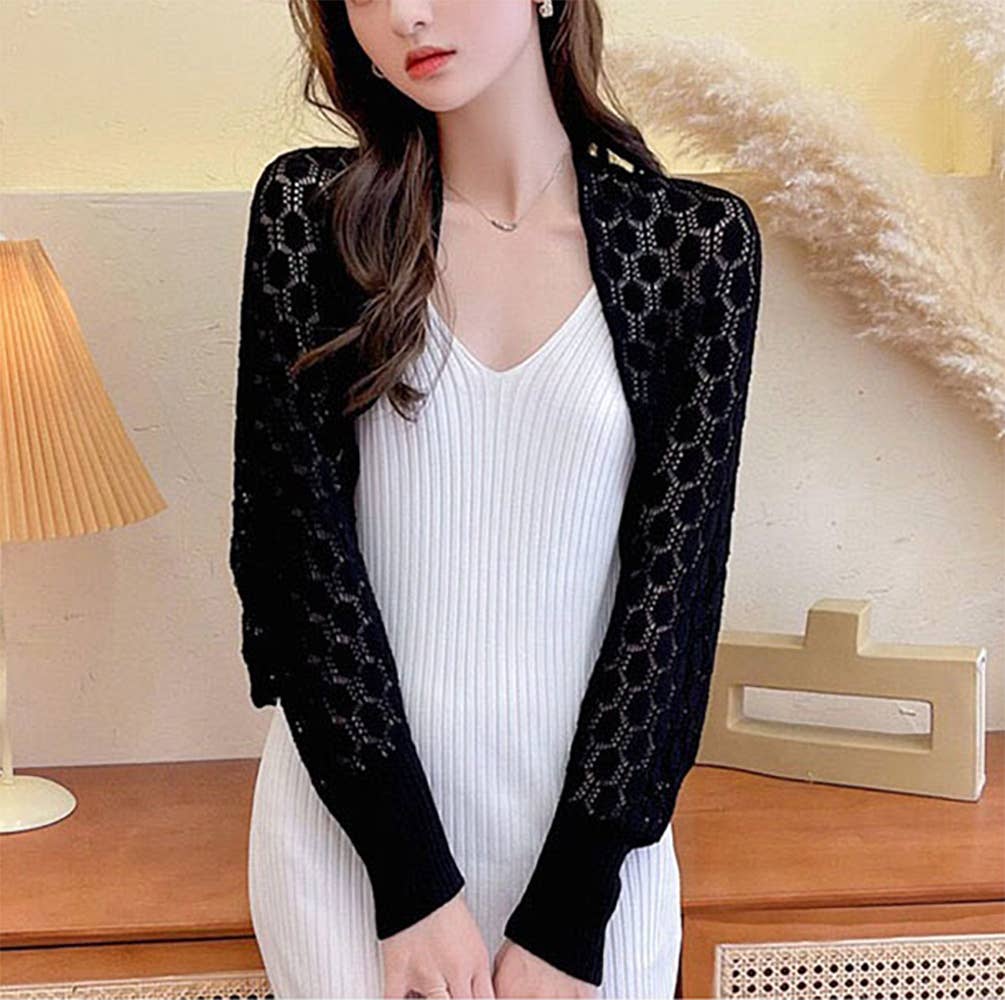 Fennco Styles - Vendita all'ingrosso Cardigan - Donna - Maglione bolero all'uncinetto traforato con maniche lunghe23