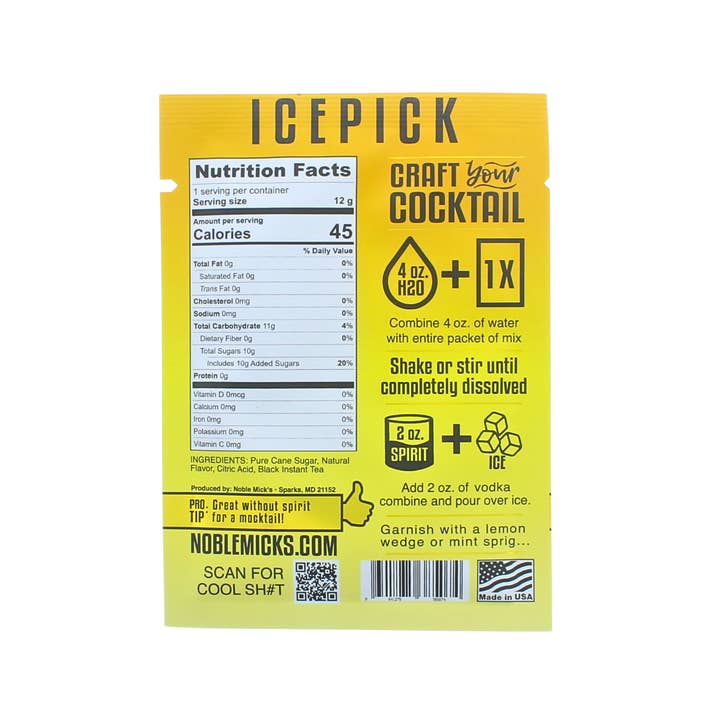 Noble Mick's - Craft Beverage Company - Wholesale Cocktail Mix/Syrup - Icepick Single Serve Craft Cocktail2