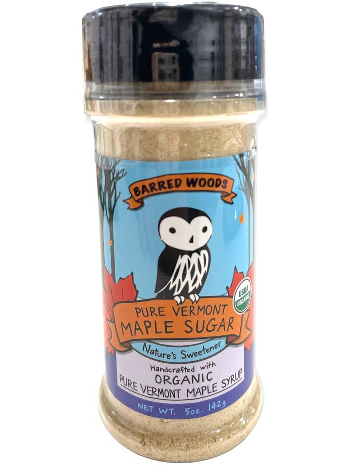Pure Organic Vermont Maple Sugar - 5 oz Shaker Jar for wholesale by Barred Woods Maple