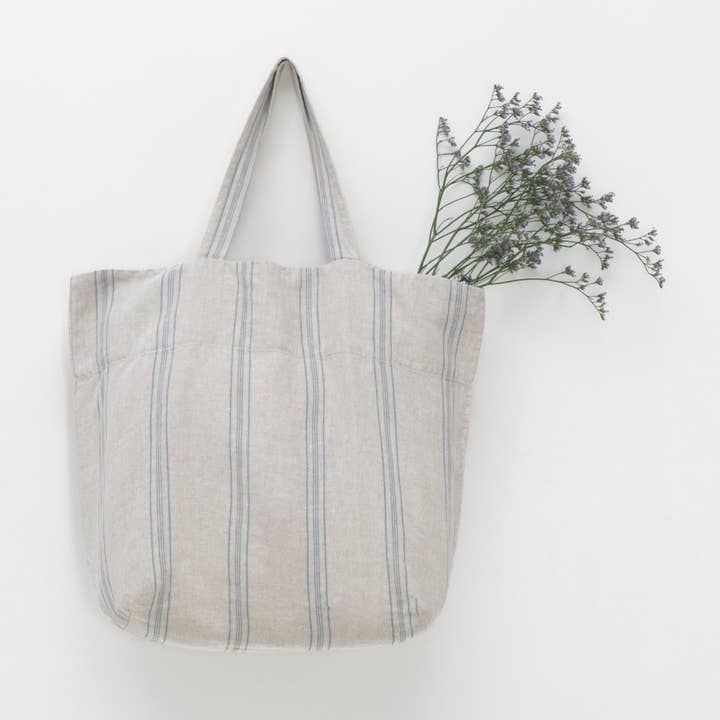 Graublau Gestreifte Rustikale Leinen Große Tasche für den Großhandel von Linen Tales (We cover U.S. import duties)