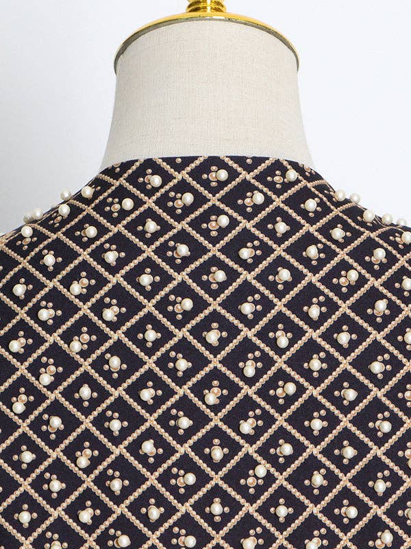 Plush Looks - Wholesale Blazer - Women's - Original Creation Loose Long Sleeves Beads Printed V-Neck Blazer Outerwear8