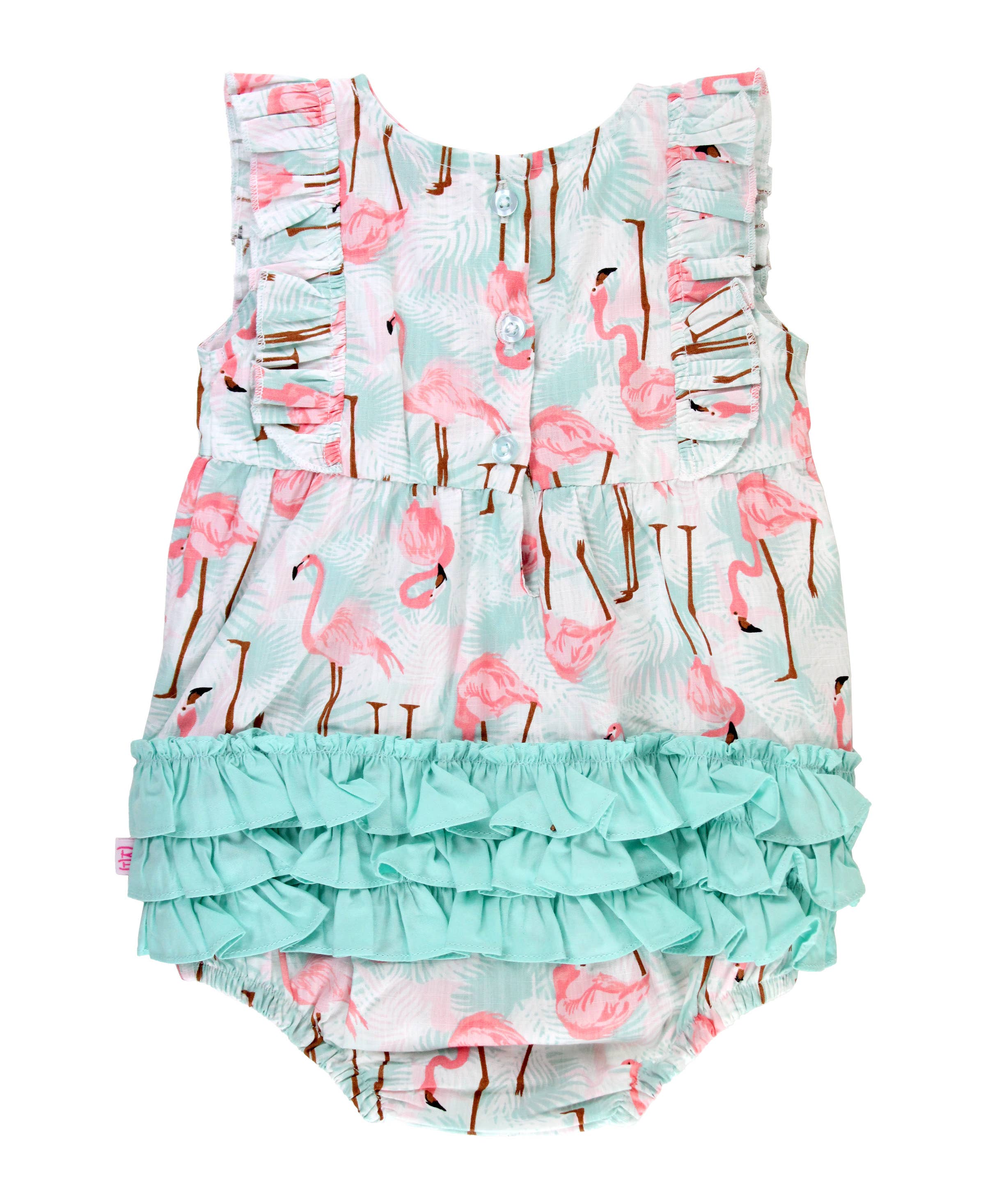 Multi Color Baby Girls Vibrant Flamingo Classic Ruffle Bubble Romper for wholesale on Faire6