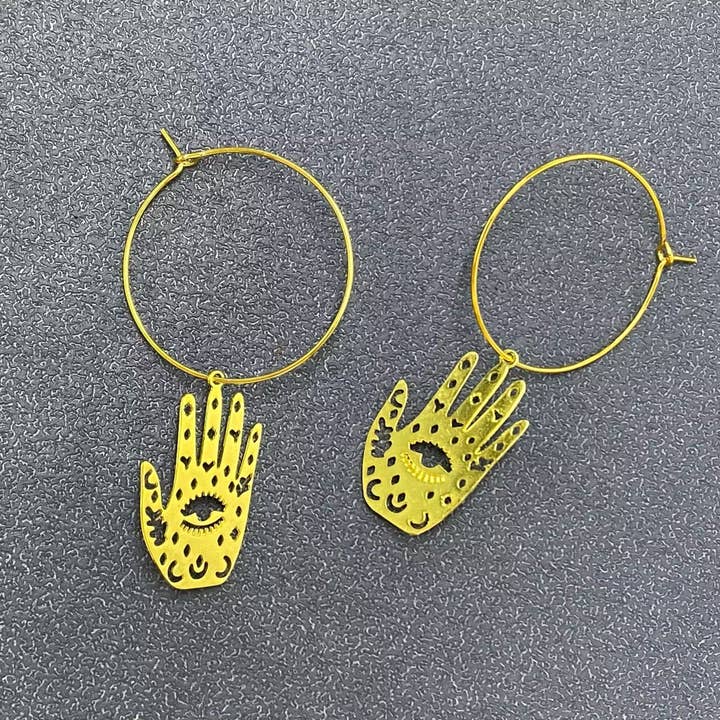 Mio Queena - Vendita all'ingrosso Orecchini a cerchio - Orecchini a cerchio con ciondolo Mano di Fatima Hamsa