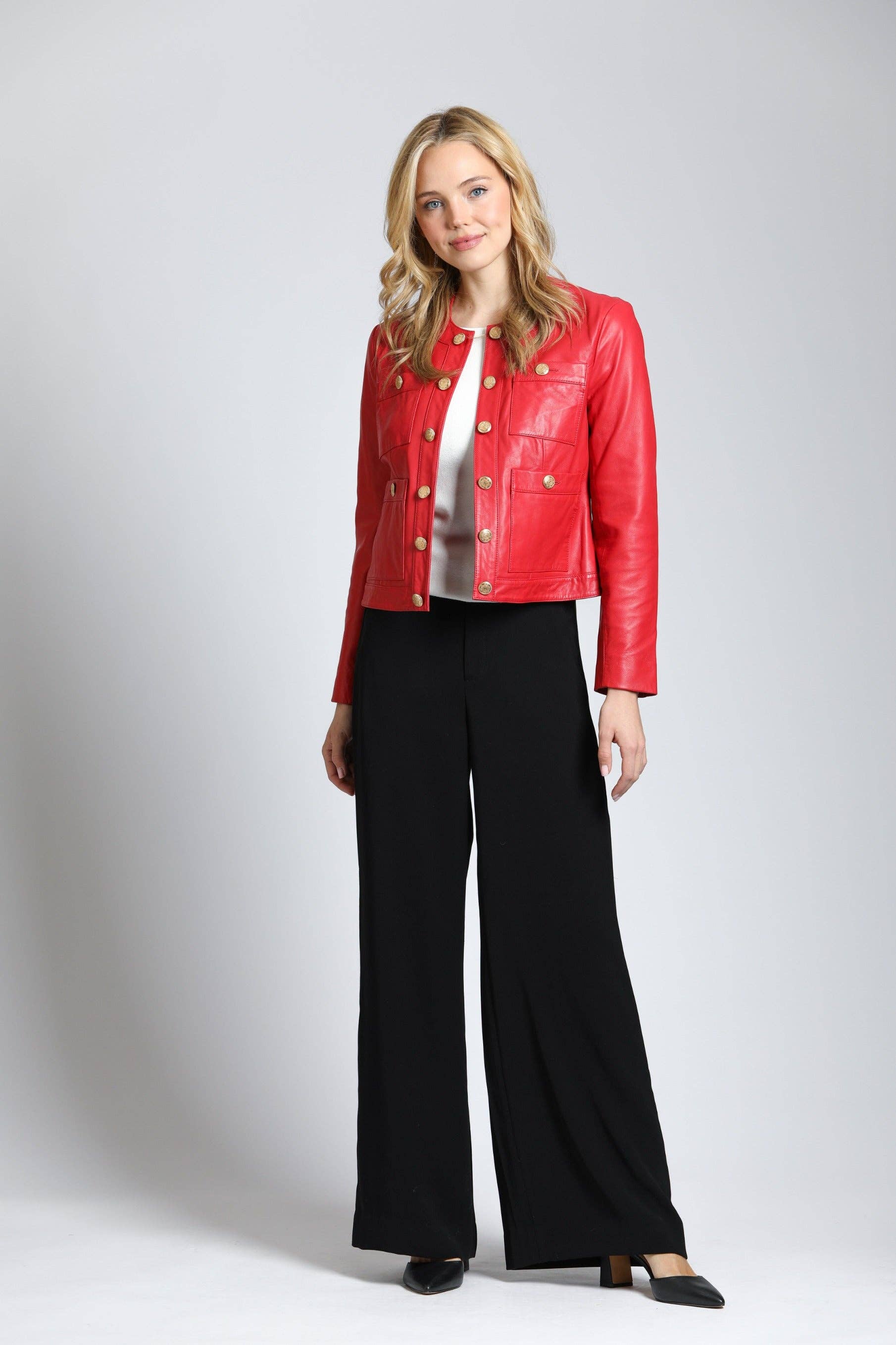 11Uptown - Vendita all'ingrosso Giacca in pelle - Donna - Giacca in pelle di agnello con bottoni dorati11