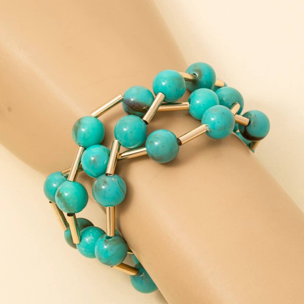 Anarchy Street – wholesale Beaded bracelet – Metallic Bars And Ball Resin Beads Bracelet 3 Set2