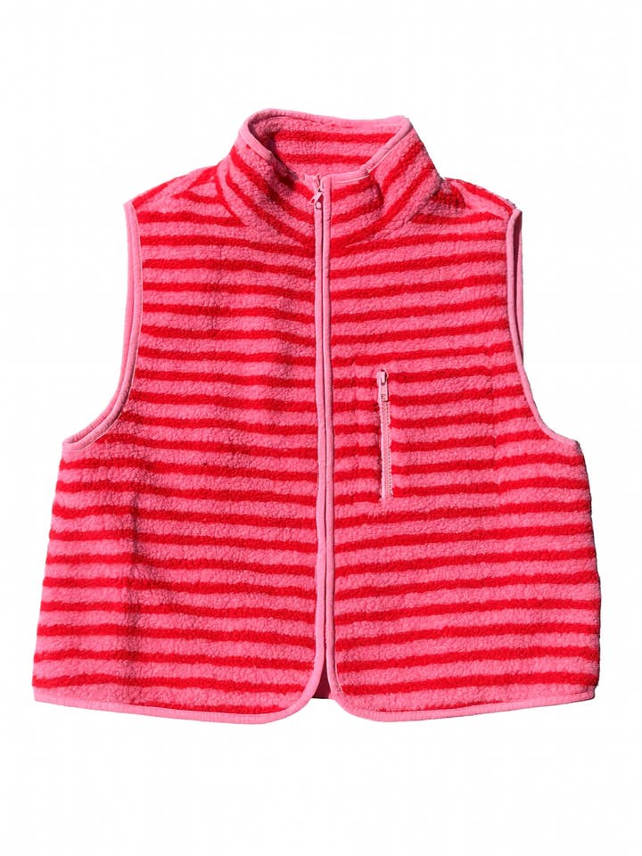 Midnight Lunch - Wholesale Outerwear Vest - Women’s - The Stripe Vest | Pink + Red11