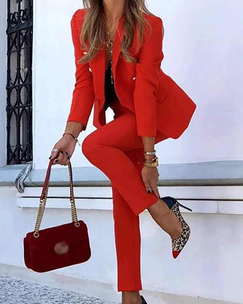 Fashion Combination - Wholesale Top & Skirt Set - Women's - shawl collar double breasted blazer pants set4
