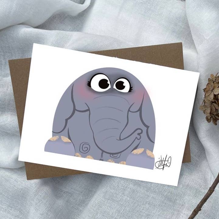 Biglietto di auguri con elefante per la vendita all'ingrosso da parte di Dafri Studios