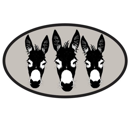 Oval Equestrian Donkey Sticker / 3 Donkeys / WATERPROOF
for wholesale by Horse Hollow Press