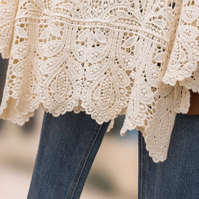 HIDDENBRAND - Wholesale T-Shirt - Women's - Bohemia Crochet Lace bell flare sleeve tee top cover up10