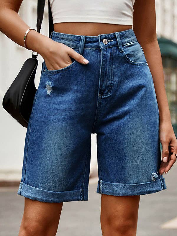 VividLux – wholesale Shorts – Dam – Högmidjade lösa jeansshorts med knappar och fickor10