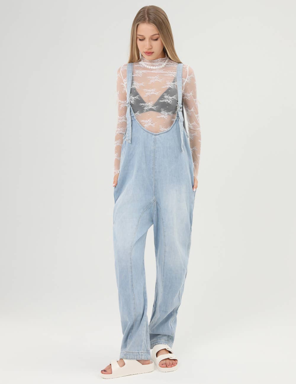 Blue Denim Adjustable Shoulder High Roller Jumpsuit SKJ150 for wholesale on Faire11