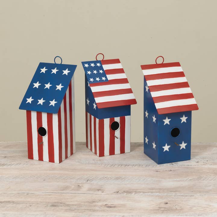 Discount The Gerson Company 13.78"H Metal Americana Birdhous for wholesale by The Gerson Companies