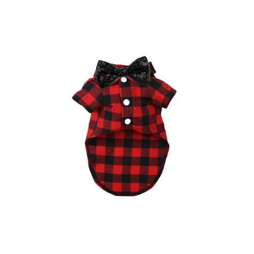 Camicia per cani My Fancy Buffalo in tartan con papillon per la vendita all'ingrosso da parte di Bark Fifth Avenue