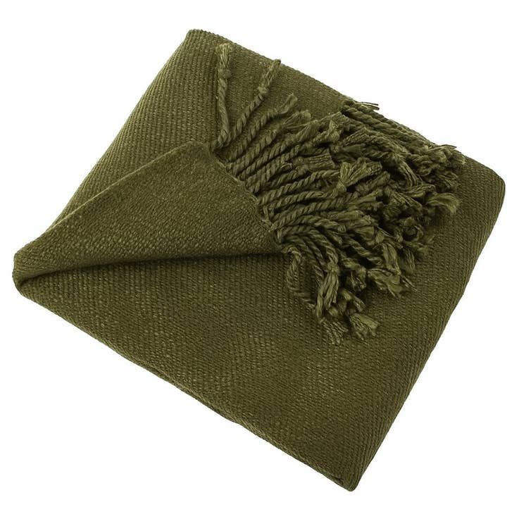 Fennco Styles - Wholesale Throw Blanket - Olive Green Classic Woven Fringed Throw Blanket3