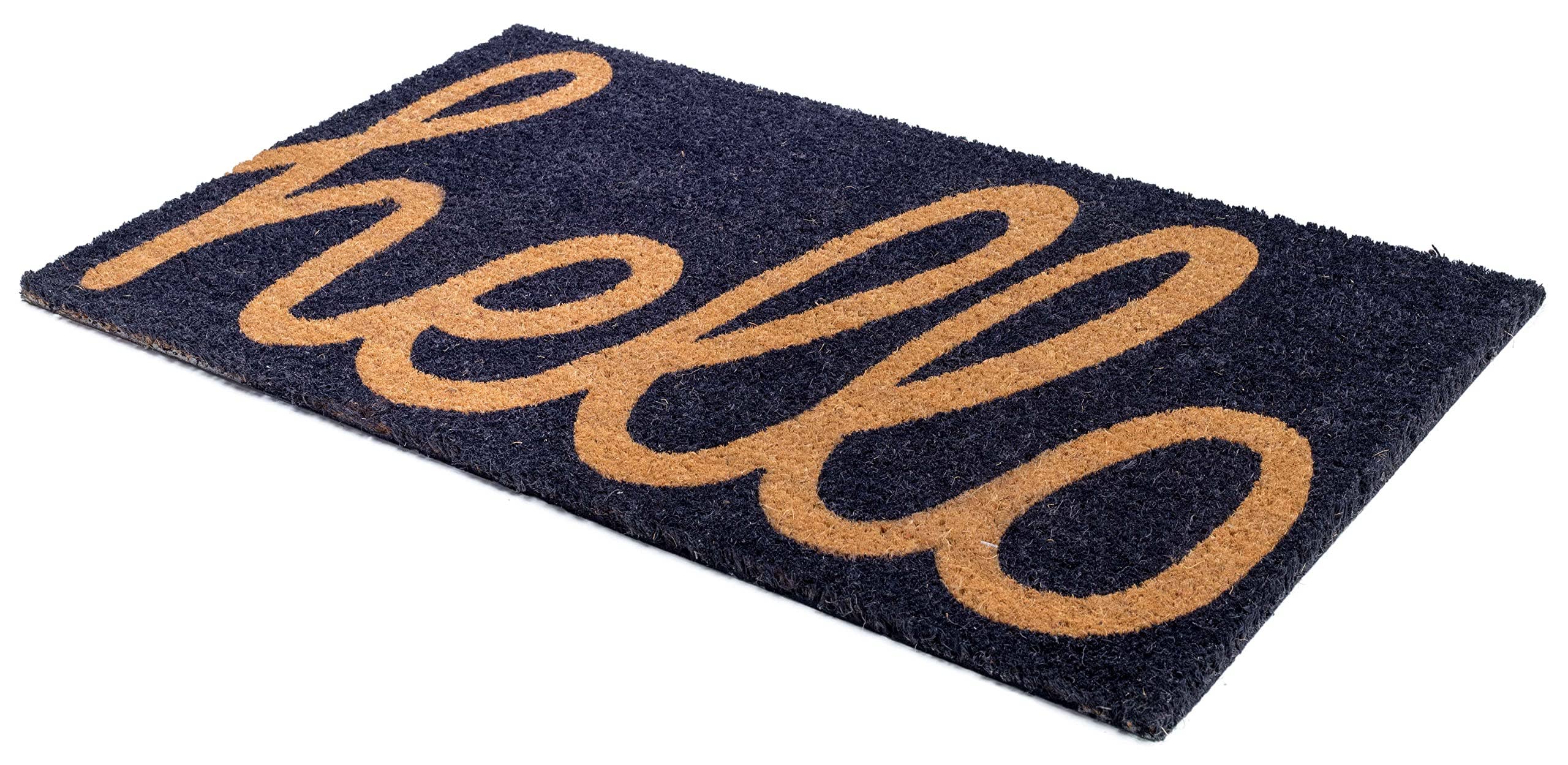 Cursive Hello - Black Doormat - 18" x 30" for wholesale on Faire0