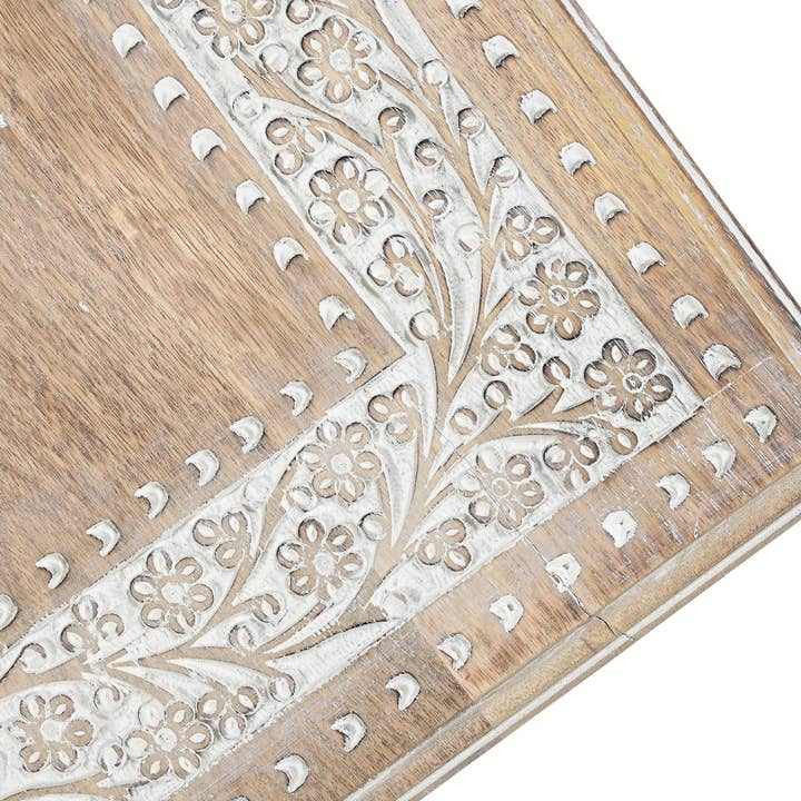 iAnanas - Wholesale Coffee Table - Vintage Solid Mango Wood Coffee Table - Handmade Wooden Coffee Table with Carved Details, Brown Finish, Decorative and Sturdy for Living Room - 92 x 45 x 45 cm5