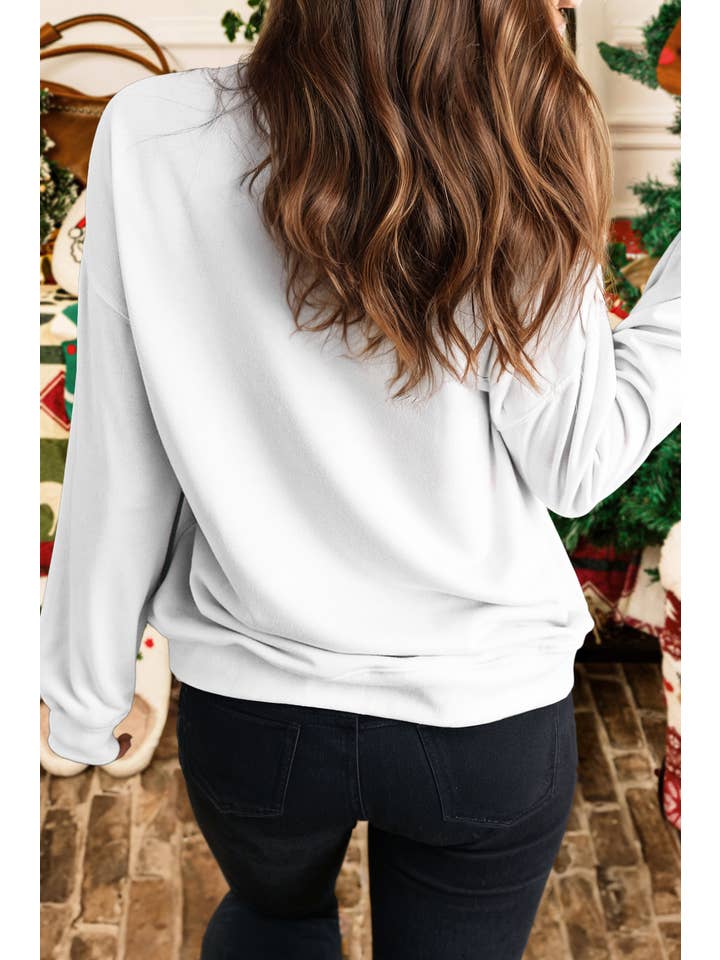 White Merry Christmas Fashion Print Cotton Blend Sweatshirt for wholesale on Faire1