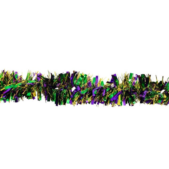 Purple Gold and Green Narrow & Wide Tinsel Garland 9' x 3" (Each) for wholesale by Plush Appeal LLC