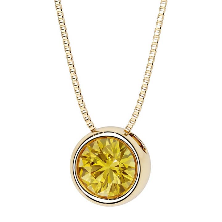 Pendentif en saphir jaune rond à serti clos de 2,75 ct en or 14 carats pour la vente par DV Custom Jewelry USA