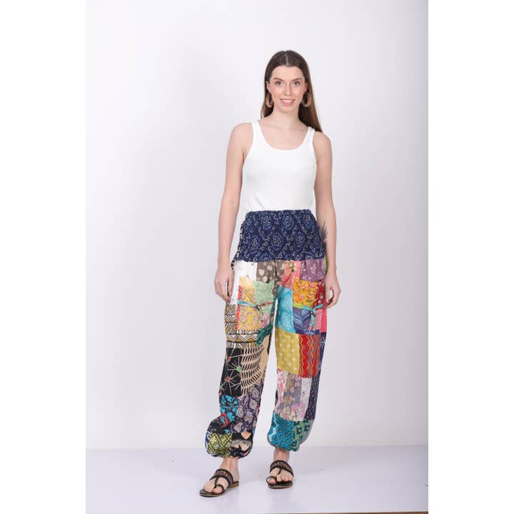 COTTON PATCH SMOCK WAIST PANTS FOR WOMEN for wholesale by Le Styles