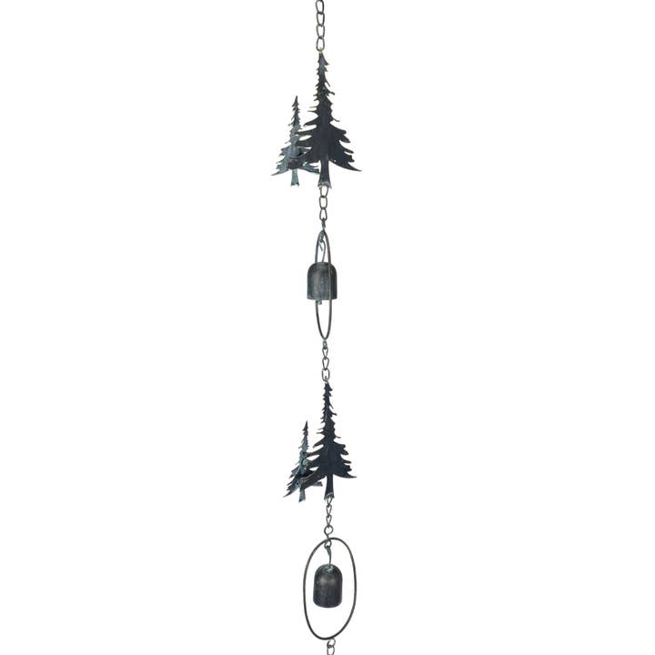 Zeckos - Wholesale Outdoor Ornament/Decor - 70-Inch Metal Rain Chain with 5 Forest Tree Silhouettes & Zen Bells, 3.25-Inch Diameter, Decorative and Functional Downspout Alternative2