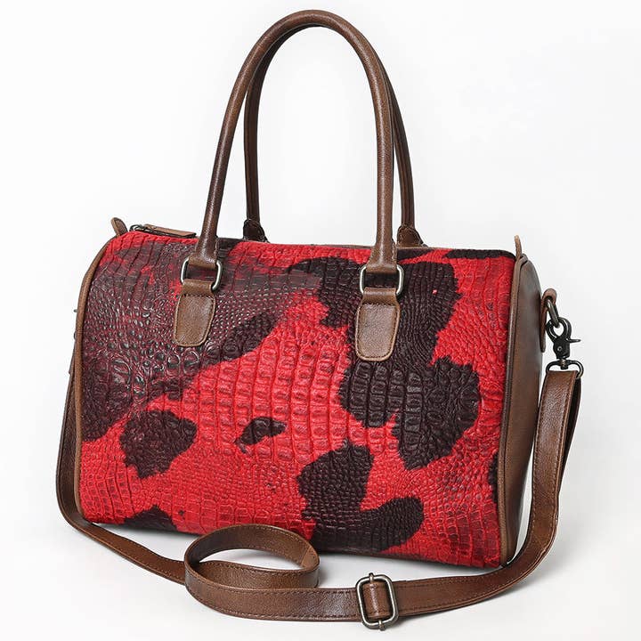 ADBG1562 American Darling Western Leather Crocodile Embossed Speedy Bag - Premium Genuine Leather Travel Duffel Bag for wholesale by LS Western