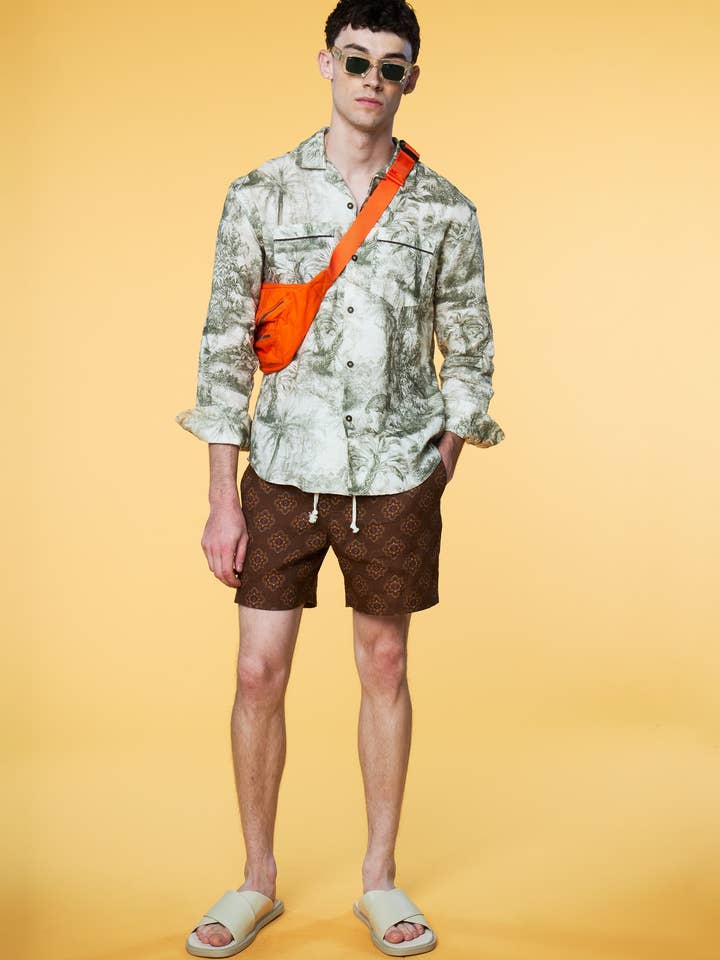 Ensemble Combo - Toile Olive avec Imprimé Géométrique Marron pour la vente par Paul Jays