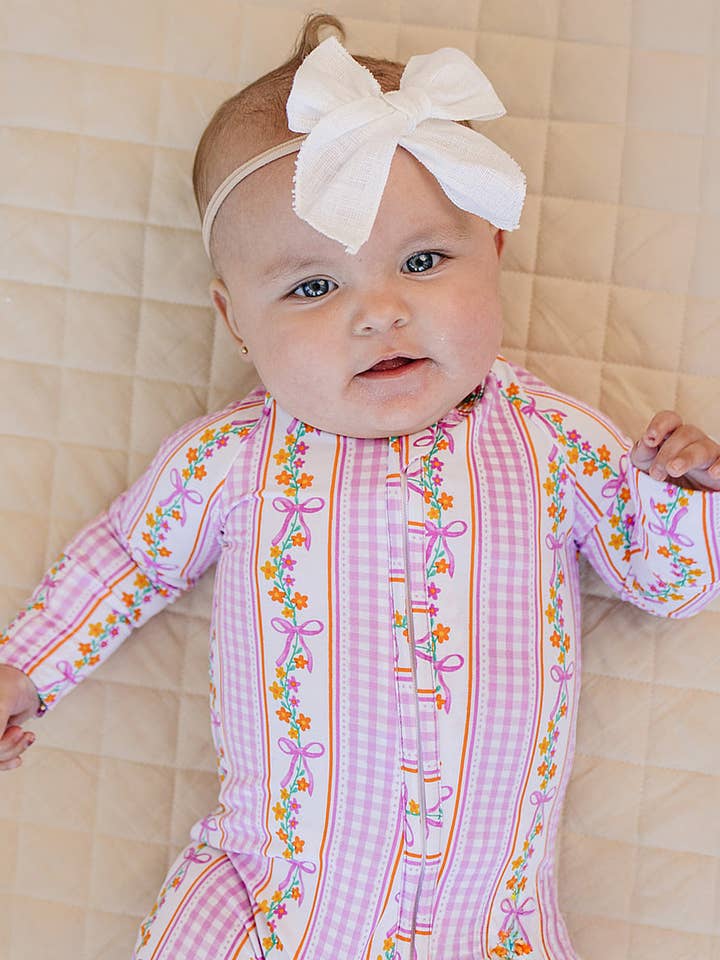 Bamboo Zip Romper | Gingham & Flowers for wholesale by Lucky Panda Kids