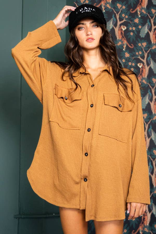 BUCKETLIST OUTLET - Wholesale Shirt Jacket/Shacket - Women's - T1320-4 OUTLET SALE Solid Rib Knit Oversized Shacket Shirt26