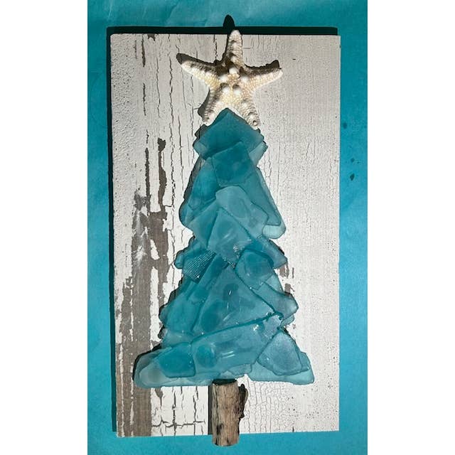 A SEAGLASS CREATION/SALTY SIGNS DESIGNS - Wholesale Artificial Christmas Tree - Shabby Plank Seaglass Christmas Tree - 12in 1
