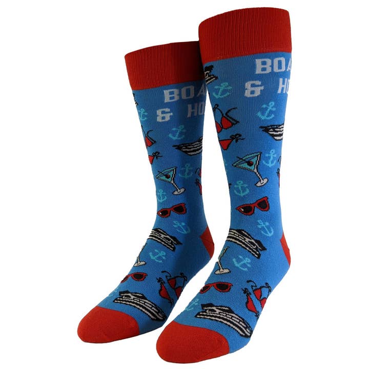 Blue Mens Boats And Hoes Sock Mens Novelty Socks Funny Socks with Offensive Saying for wholesale on Faire