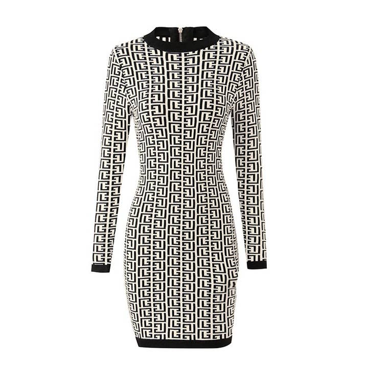 Multi Colored DR020 High-waisted Swastika Pattern Slim-fit Knitted Dress for wholesale on Faire