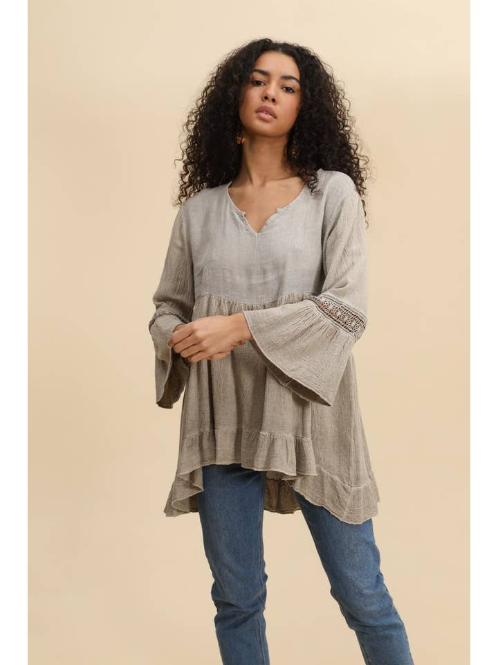 la maison des fibres naturelles - Wholesale Tunic - Women's - Ruffled cotton linen tunic 1003 10% linen 90% cotton9