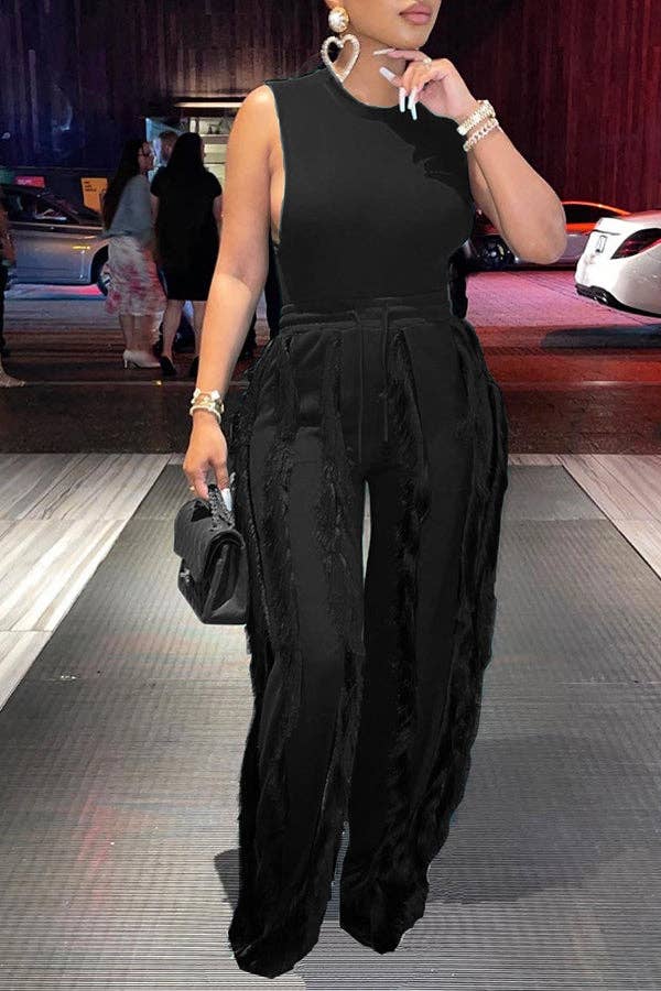 MB Fashion Wholesale - Wholesale Top & Pant Set (NOT Loungewear) - Women's - MB FASHION Sleeveless Fringe Tank Top and Pants Set 220LY29