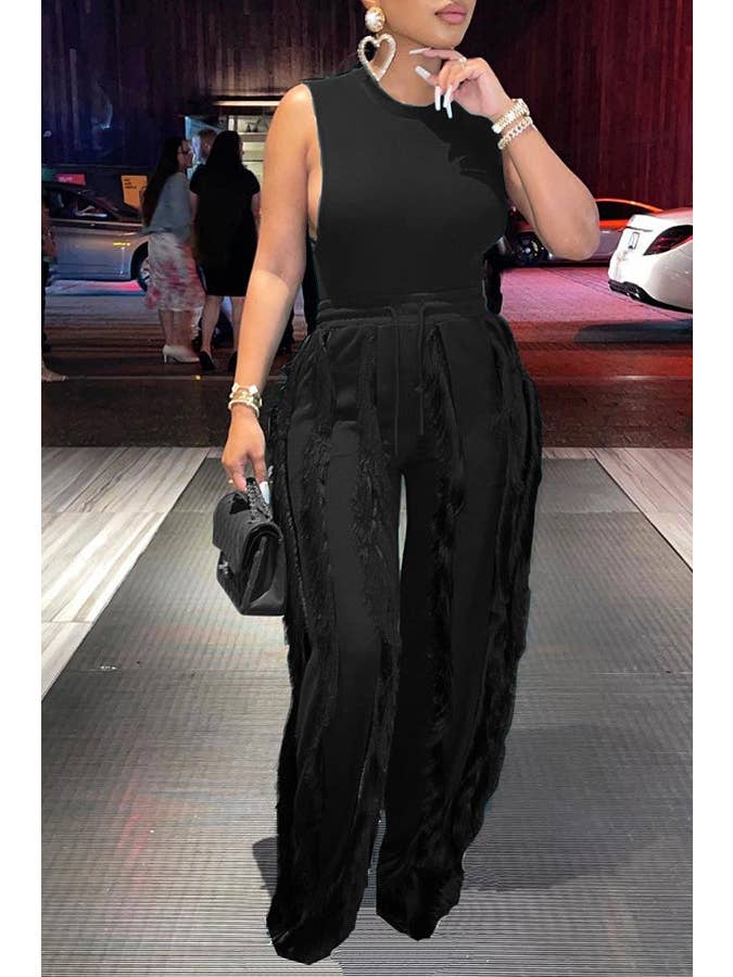 MB Fashion Wholesale - Wholesale Top & Pant Set (NOT Loungewear) - Women's - MB FASHION Sleeveless Fringe Tank Top and Pants Set 220LY29