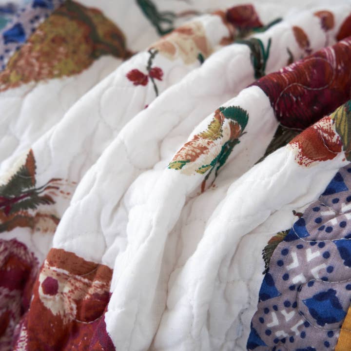 Tache Home Fashion - Wholesale Throw Blanket - Tache Cotton Patchwork Old World Garden Pastel Blue Yellow Red Hummingbirds Quilted Throw Blanket (JHW-936)10