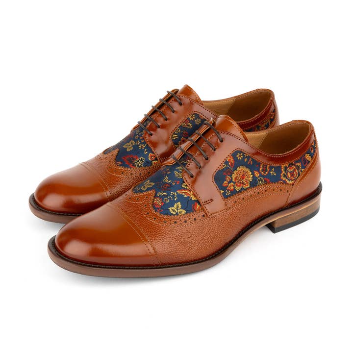 Embassy London – wholesale Oxford shoes – Men′s – Orlando - Tan & Blue Flowers - Men's leather dress shoe with floral print8