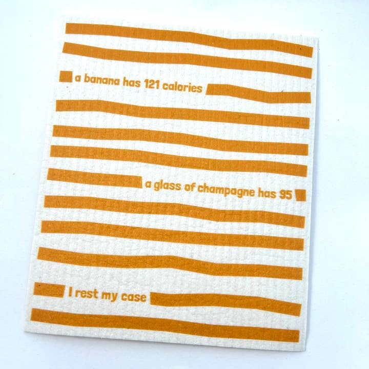 Swedish Dishcloth—Banana Champagne Calories for wholesale by Muddy Mouth Cards