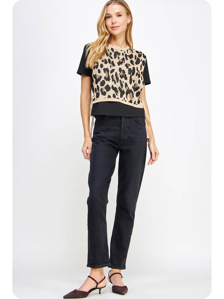 Strut & Bolt - Vente Chemisier – femme - T-shirt en tricot contrasté en tricot léopard15