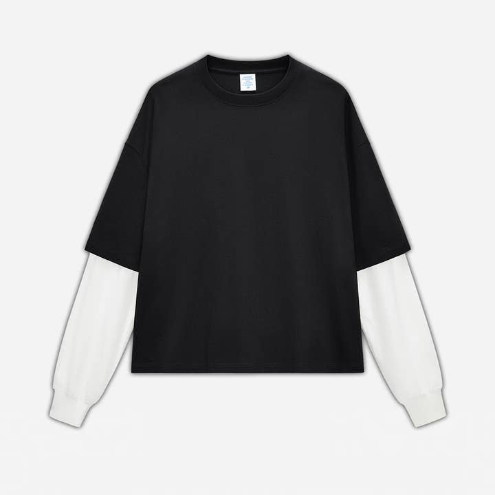 Sodalemon - Wholesale T-shirt – women's - Unisex Boxy Mock Two-Tone Long Sleeve T-Shirt